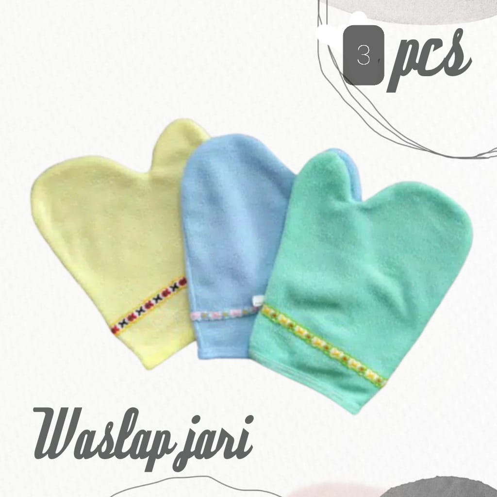 Enjhuk 3 Pcs Waslap Bayi Handuk Jari / Waslap Bayi / Lap Bayi / Lap untuk mandi bayi bahan Tebal/Double kain