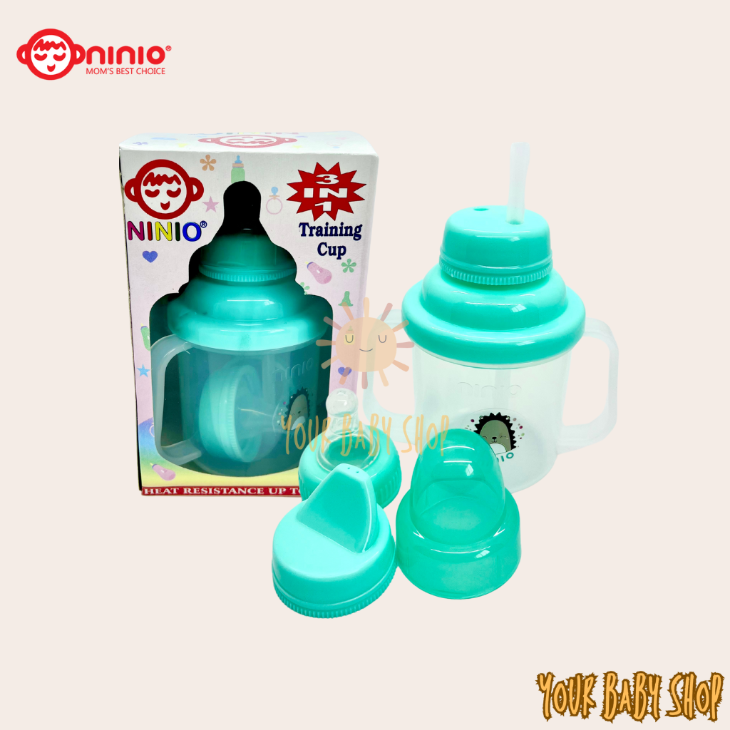NINIO Botol Minum Bayi Training Cup 3in1/ Botol Dot/ Botol Minum Sedotan 180 Ml BPA Free