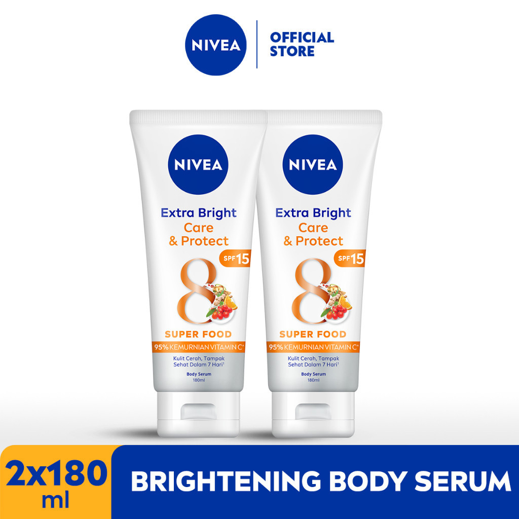 (PAKET HEMAT ISI 2) NIVEA Body Serum Extra Bright Care & Protect SPF 15 180ml - Hand body serum l...