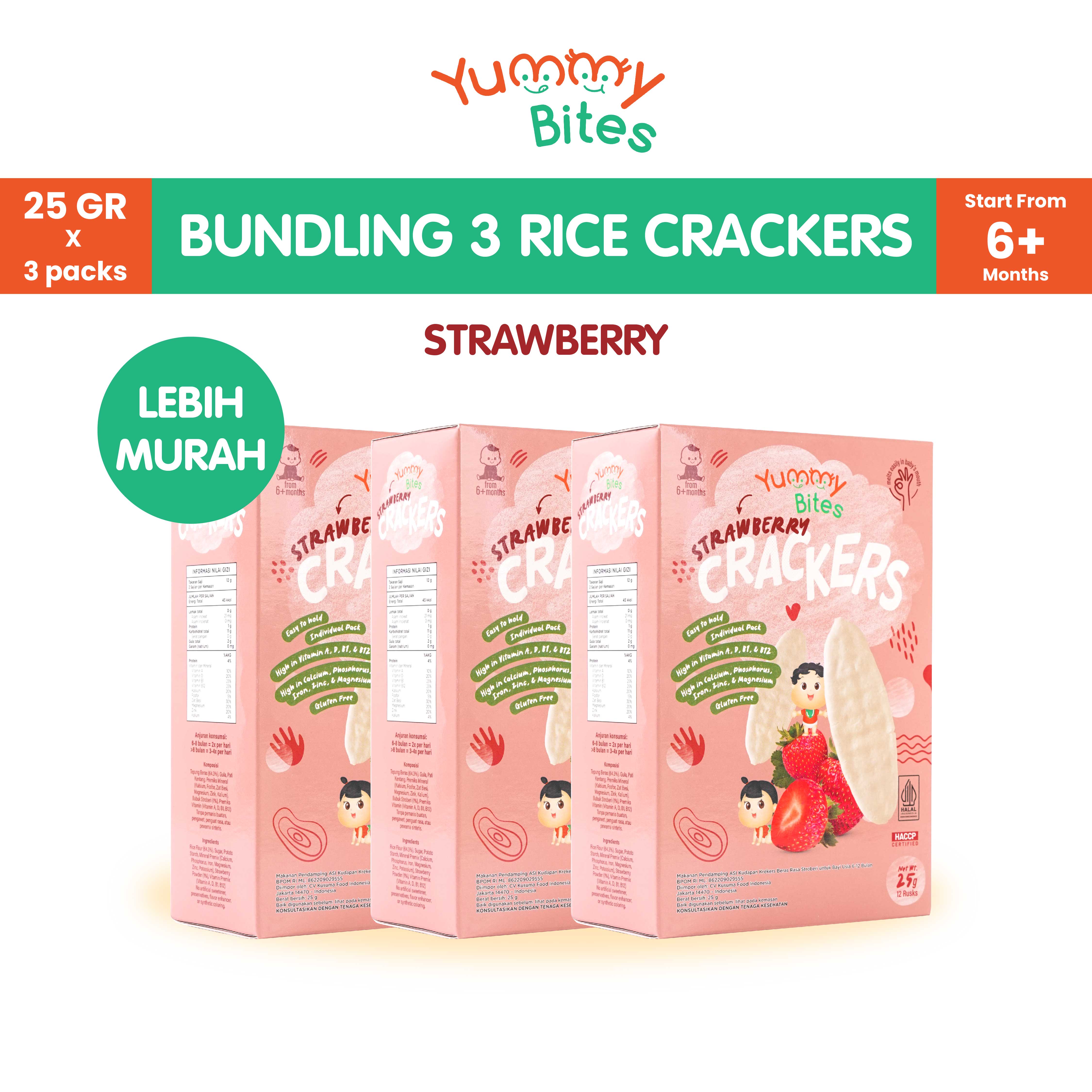[BUNDLING 3] Yummy Bites Rice Crackers 25 GR Snack Baby/ Cemilan bayi