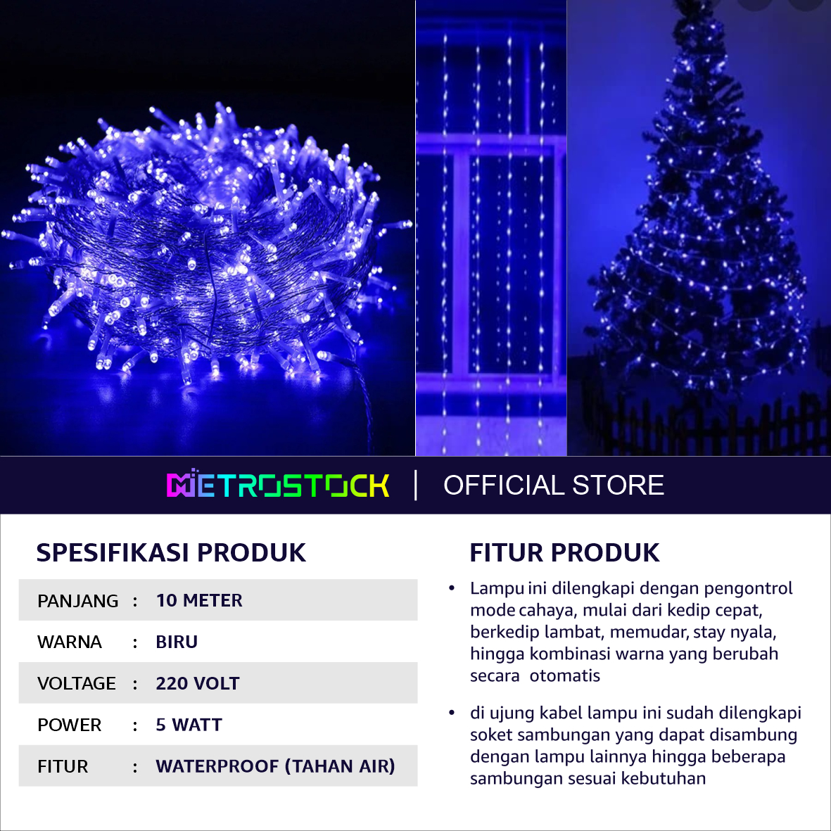 Lampu Natal - Lampu hias LED twinkle tumblr dekorasi kamar tidur natal ulang tahun baru ramadhan agustus waterproof rainbow RGB warm white biru ungu pink hijau merah putih kuning ungu