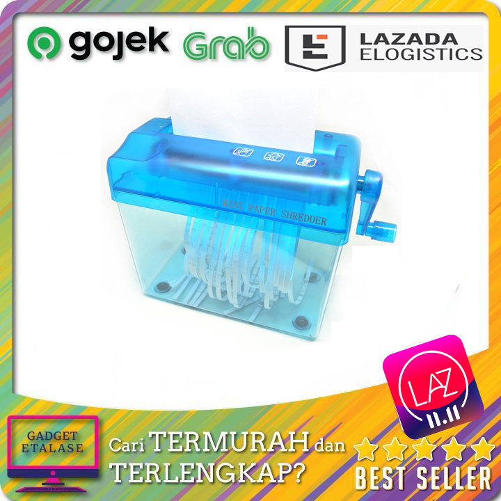 Bayar di Tempat Mini Hand Paper Shredder / Penghancur Kertas Manual Warna Biru