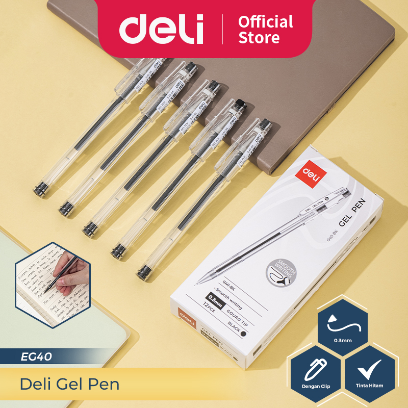 Deli Gel Pen / Pulpen Gel 0.3 mm Tinta Hitam Isi 1 pcs Penulisan Halus EG40-BK