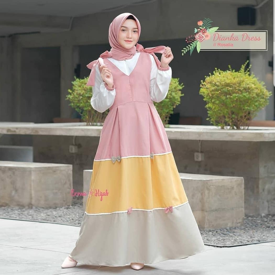 Baju Muslim Modern DIANKA SYARI Bahan MOSSCRAPE Dapat GAMIS + KHIMAR Gamis Syari Set Khimar Terbaru 2021 Gamis Syari Remaja Simple Gamis Syar’i Wanita Jumbo BEST SELLER