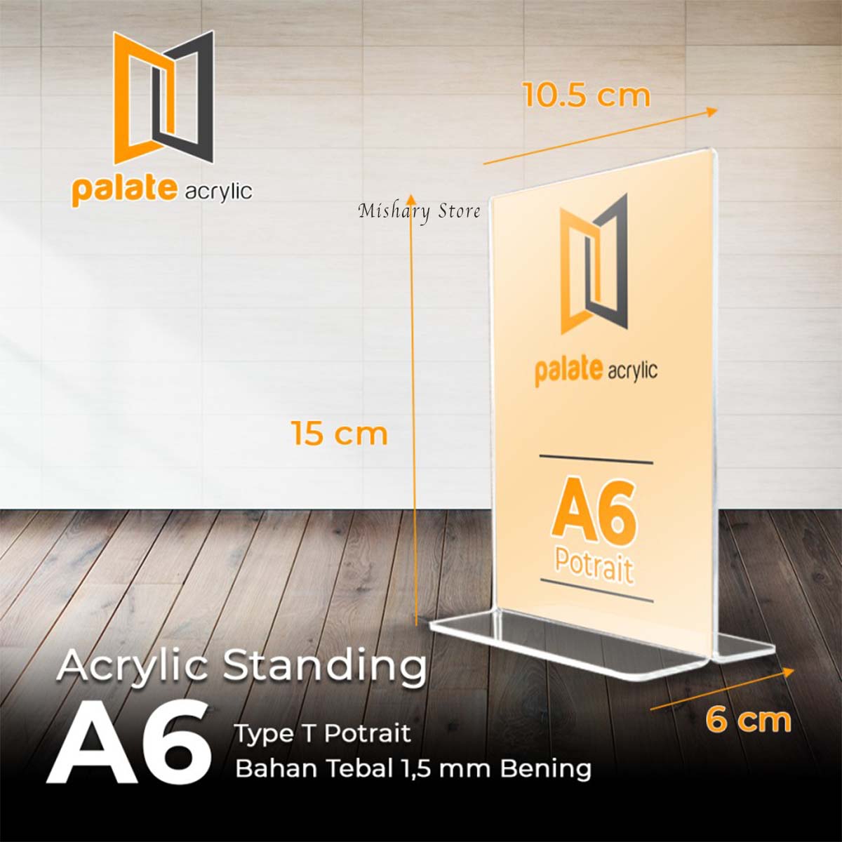 Akrilik Pajangan Iklan Brosur - Acrylic Tempat Brosur - Stand Kode QR - Tent Card Display A6 Type T - Acrylic Transparan Pajangan Brosur Display Menu A6 (15x10cm)