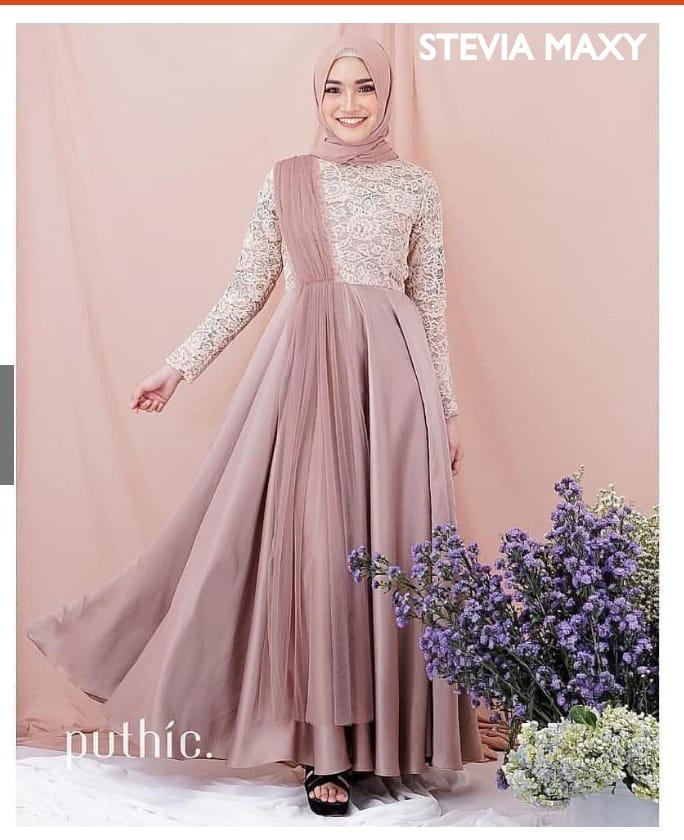 Baju Muslim Modern Gamis Stevia Maxi Dress Balotelly Mix Brukat Gamis Trendy Gaun Modern Casual Baju Modis Panjang Baju Syar’i Muslim Wanita Baju Kerja Syari Panjang Dress Pesta Murah Terbaru