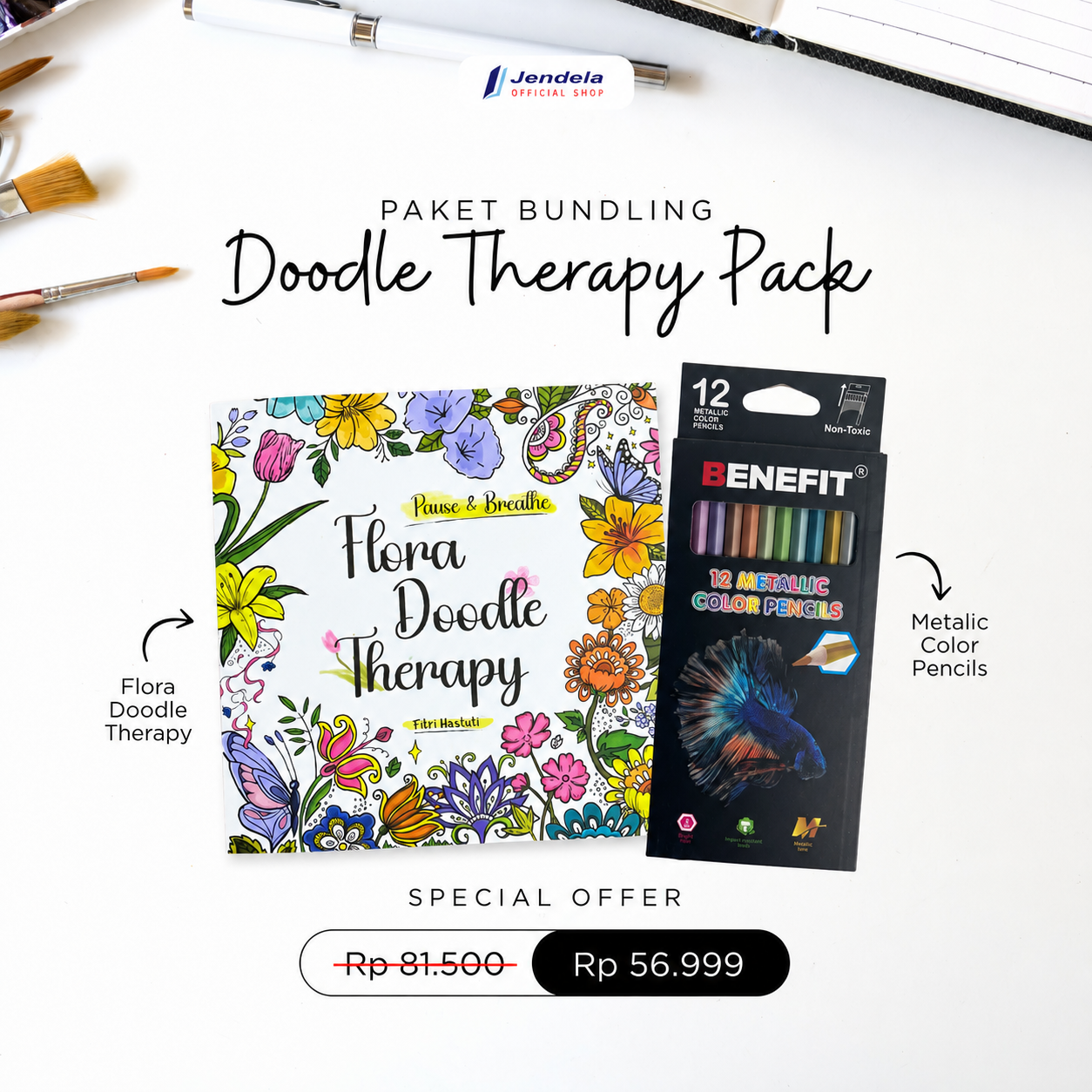 Buku Mewarnai Anti Stres Art Coloring Doodle Flora Therapy Pause & Breathe Buku Mewarnai Dewasa Coloring Book Buku Art Therapy Free Pensil Warna - Jendela Penerbit