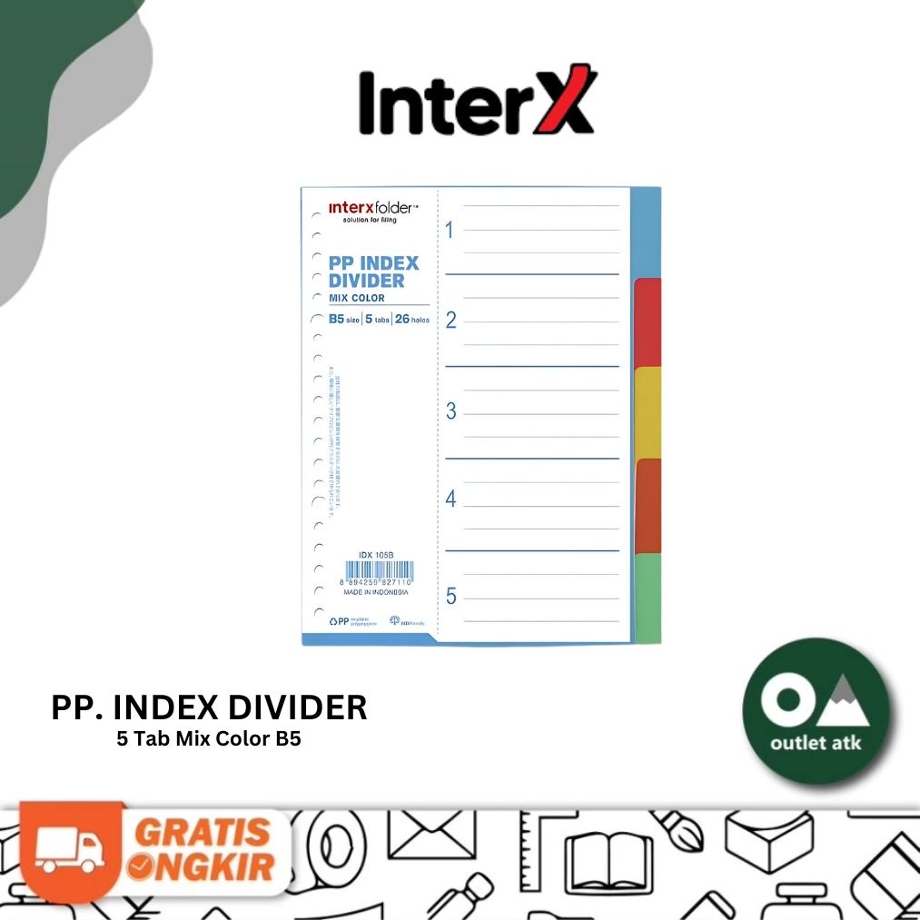 Index Divider 5 Tabs B5 Inter X per pack