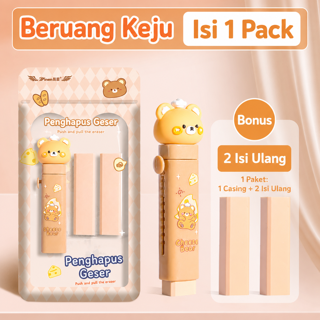 PENGHAPUS PENSIL KARET ELASTIS MEKANIK KARAKTER KARTUN 3D KAWAII