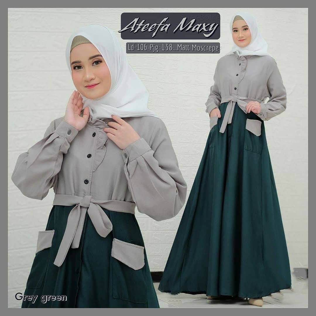 Baju Muslim Modern ATEEFA MAXI BL Bahan MOSSCRAPE Baju Gamis Wanita Baju Gamis Remaja Gamis Wanita Terbaru 2021 BEST SELLER