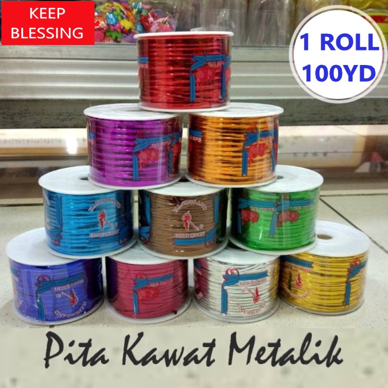 KEEP BLESSING - Pita Kawat Souvenir 1 Roll - Pita Kawat Mas Metalik Kuat Bahan Import - Tali Kawat Pengikat Souvenir - Cod
