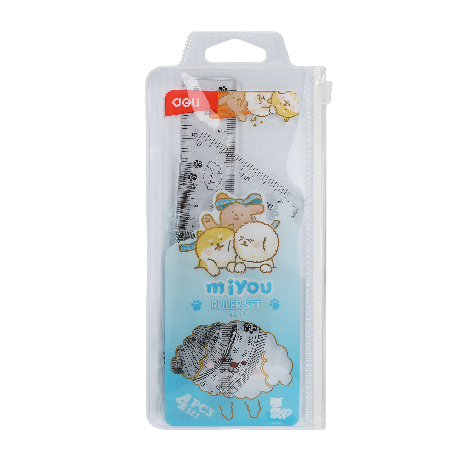 Deli Ruler Set / Set Penggaris Isi 4pcs Packaging Zip Bag Design Miyou EH657