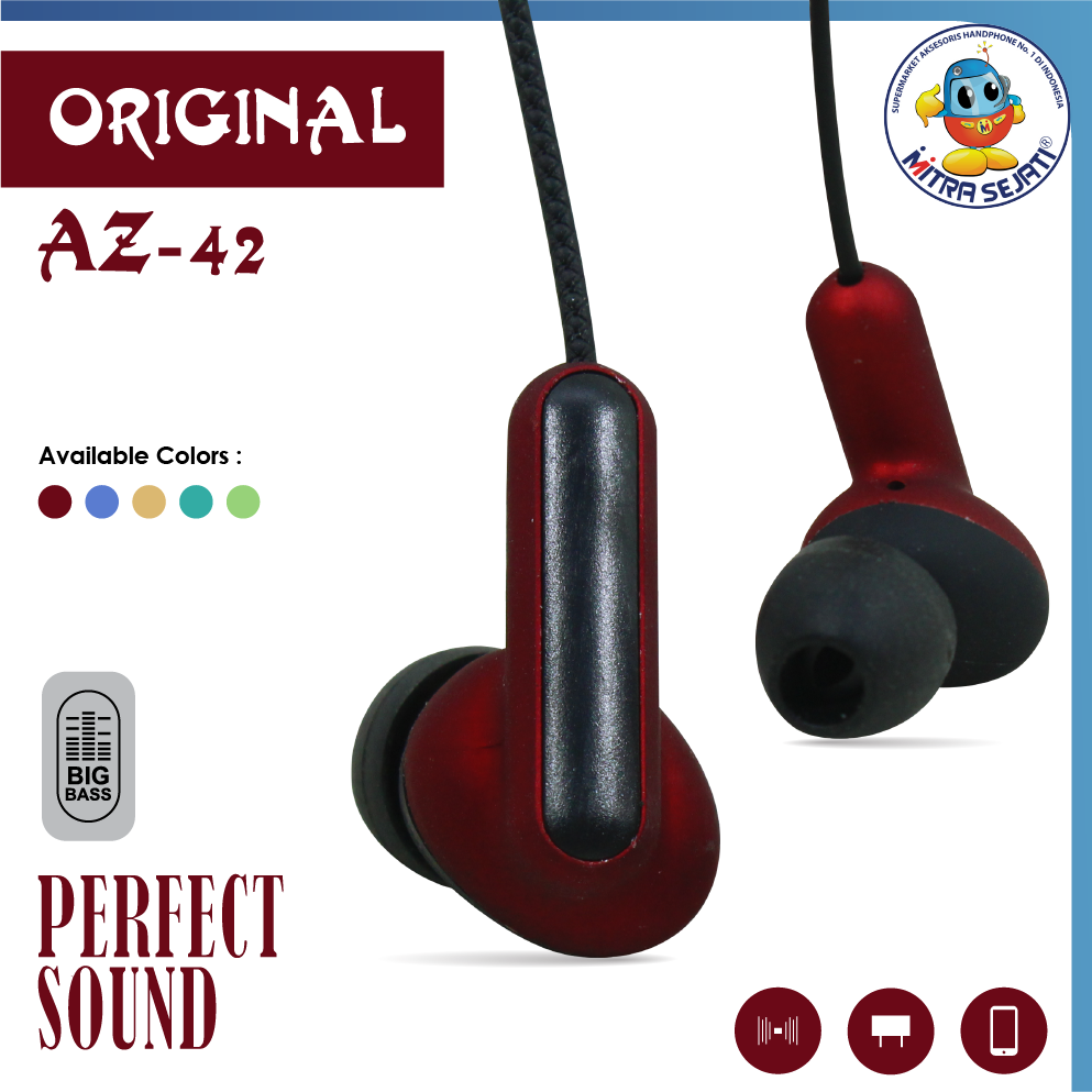 Handsfree Stereo Bass AZ-42 Jack 3.5mm Earphone Headphone Headset-AHFUNIAZ42SB