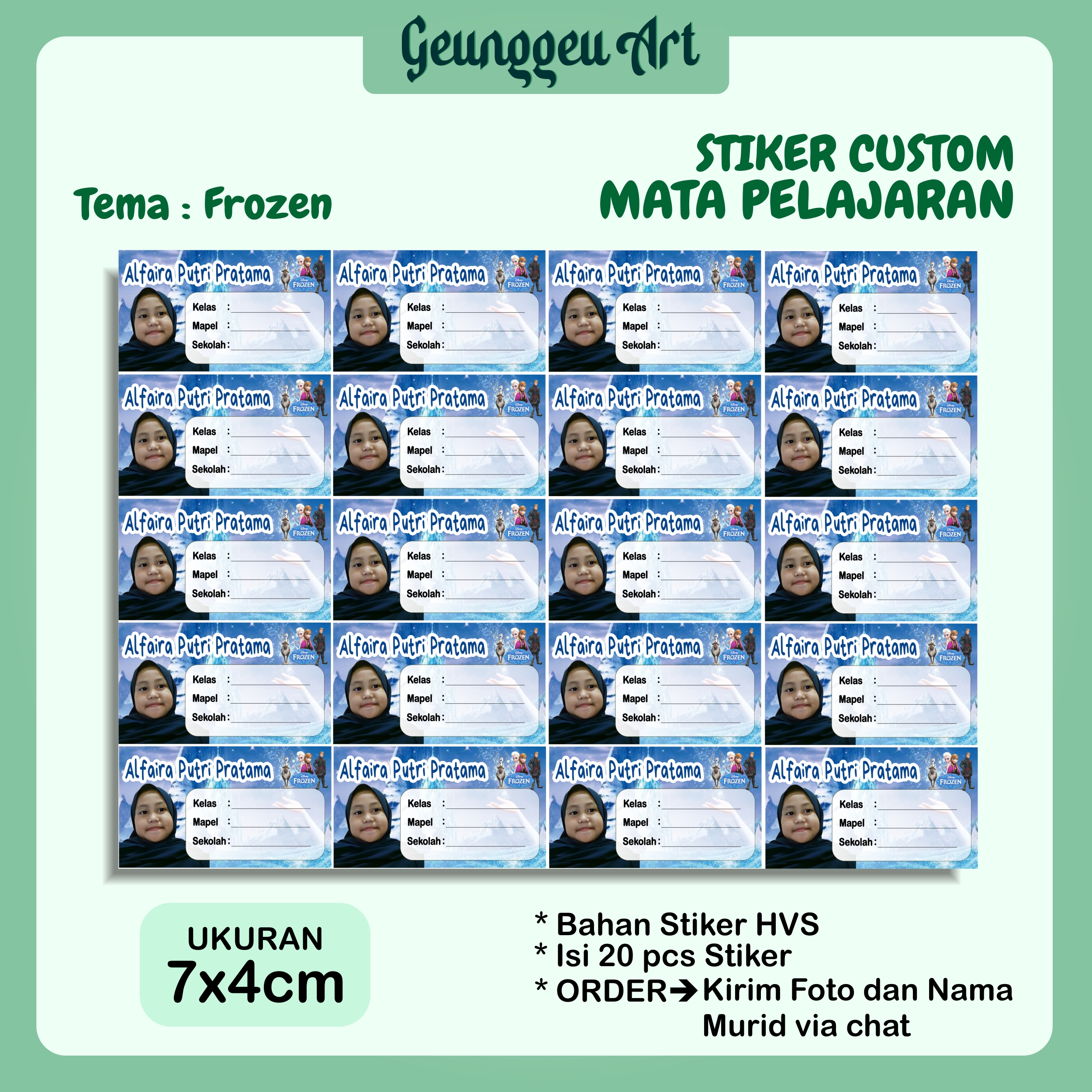 STIKER MAPEL CUSTOM DENGAN FOTO NAMA MURID STIKER MAPEL BUKU PELAJARAN SEKOLAH SD MI