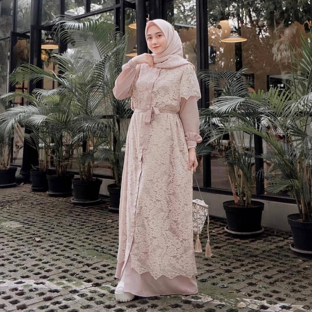 Baju Muslim Modern Gamis RUWASHA SYARI DRESS Mosscrape Brukat + Pasmina (Dapat Gamis + Hijab) Terusan Wanita Lengan Panjang Best Seller Stelan Syar’i Dress Pesta Gamis Muslimah Terbaru Pakaian Syari Casual Paling Laris 2019 gamis wanita