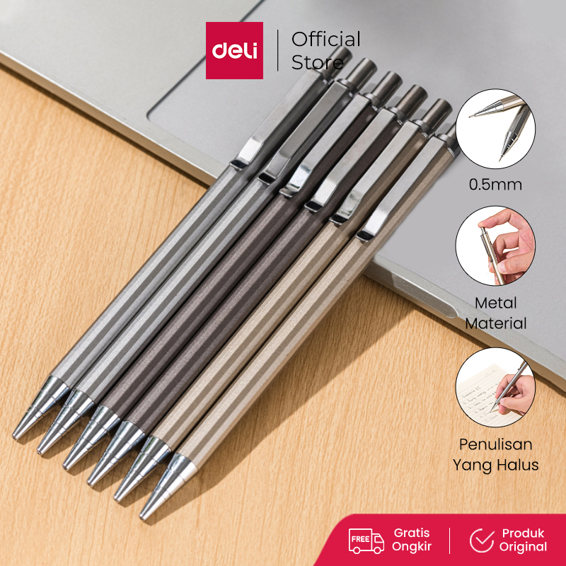 Deli Pensil Mekanik Metal / Metal Mechanical Pencil 0.5mm Gratis Hapusan E6490