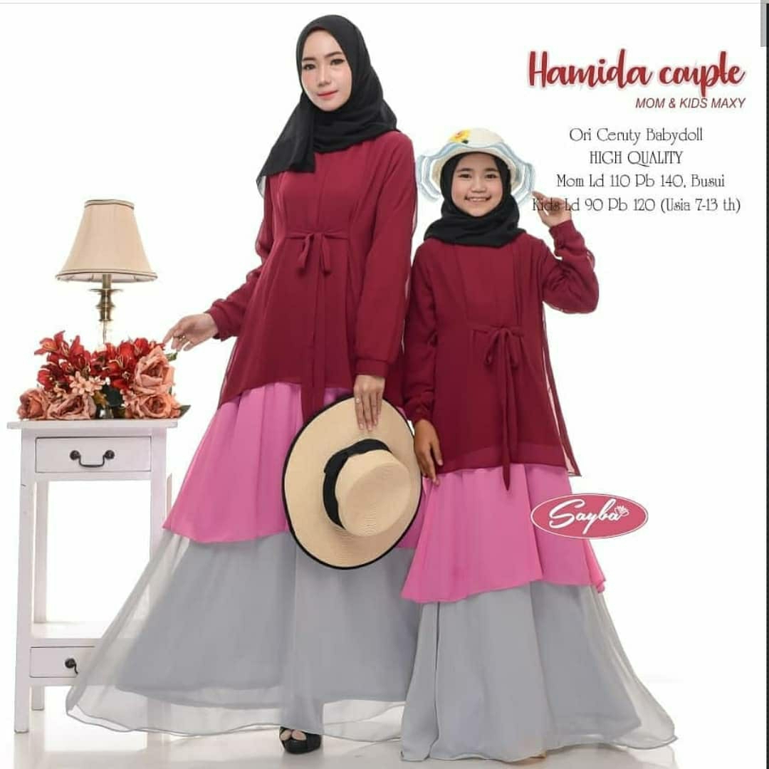Baju mUslim Modern HAMIDA COUPLE Bahan CERUTY BABYDOLL Dapat 2 Baju ( GAMIS IBU Dan GAMIS ANAK ) Gamis Couple Terbaru 2020 Modern Gamis Couple Ibu Dan Anak Baju Couple Terbaru