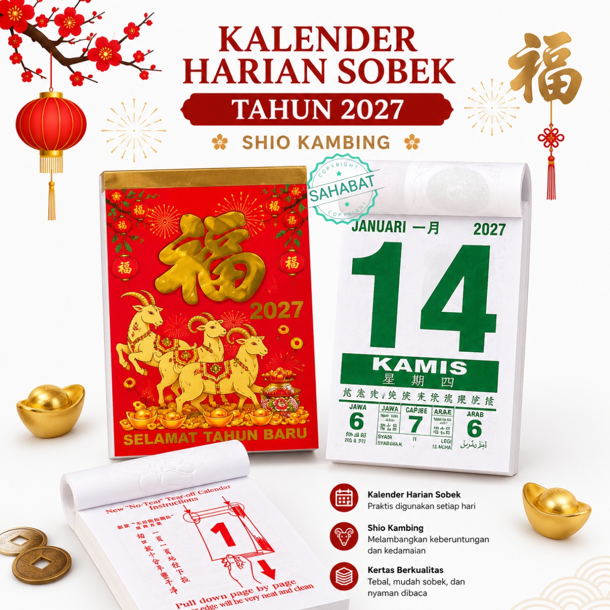 KALENDER HARIAN SOBEK SEDANG 2027 DENGAN TANGGALAN JAWA CINA ARAB/KALENDER HARIAN SOBEK 2027
