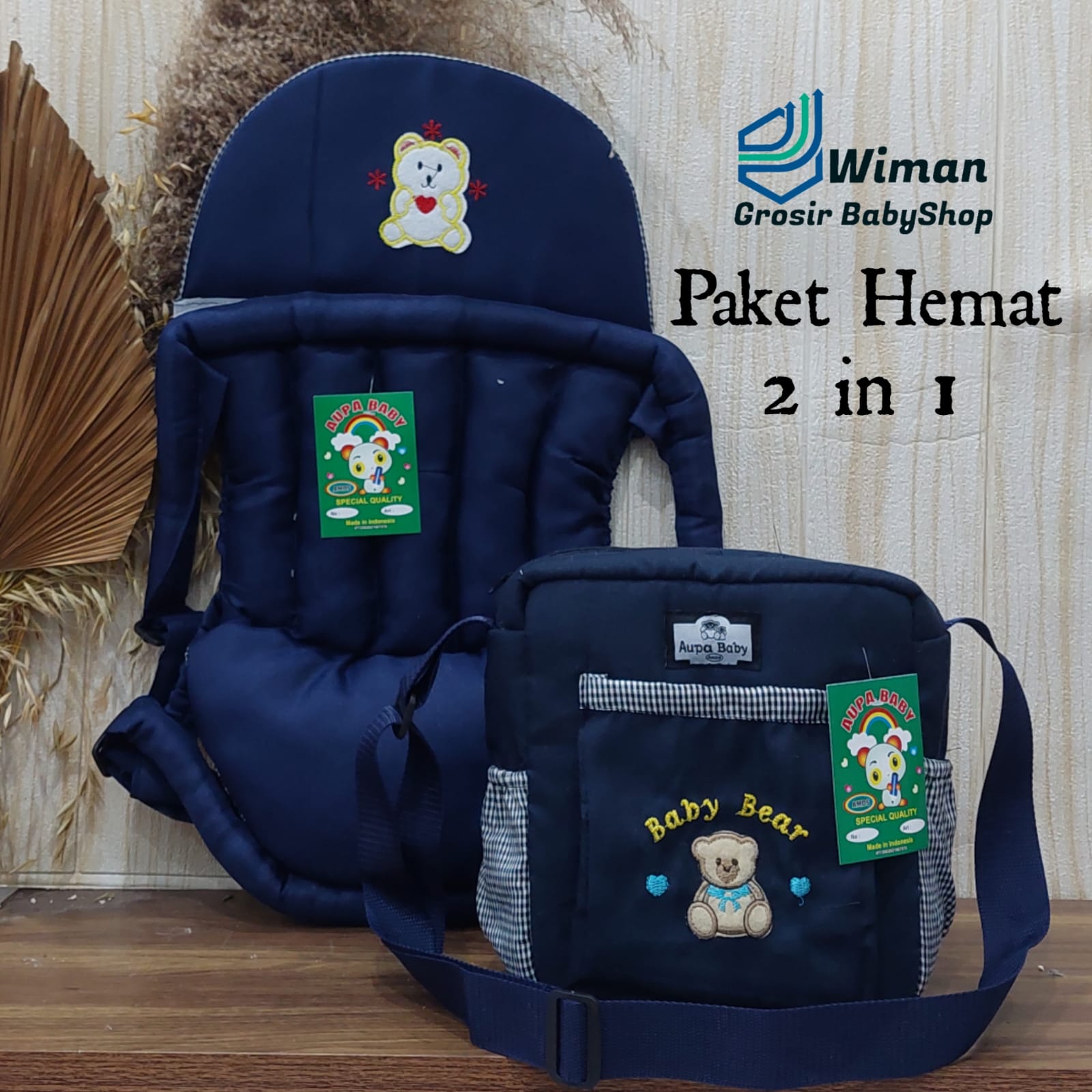 Paket Hemat 2 in 1 Tas Bayi Raffa Dan Gendongan Bayi Depan Topi Bordir Terbaru