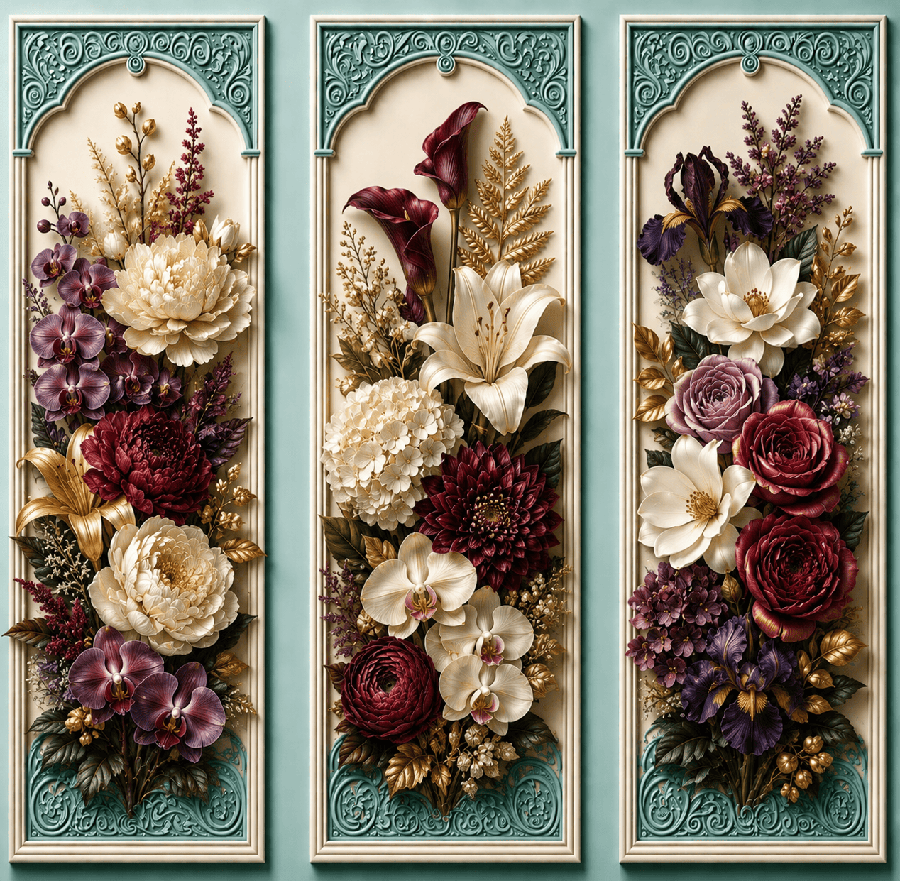 LANGSUNG KIRIM 3 Pcs Hiasan Dinding Estetik 3D Gambar Bunga ukuran 10x28cm FLOWER