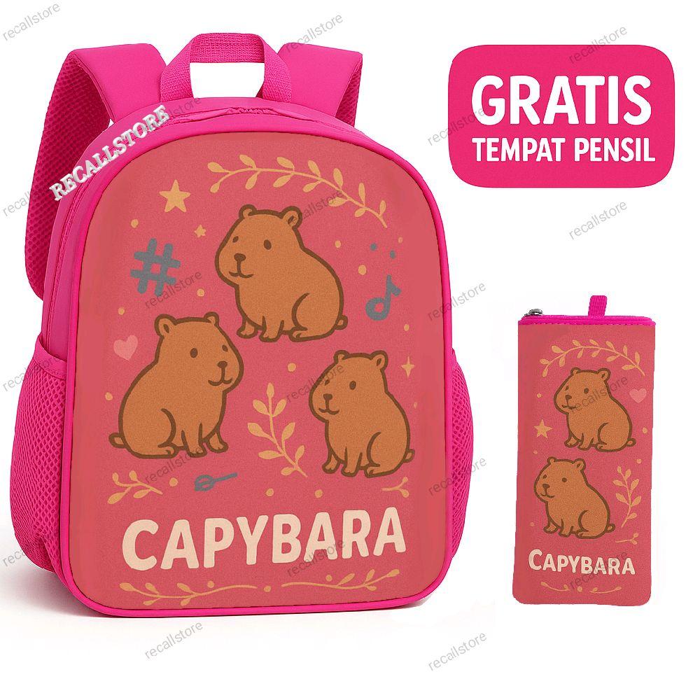Tas Ransel Sekolah Anak TK/SD Karakter Capybara Lucu (GRATIS Tempat Pensil) | PAUD TK SD