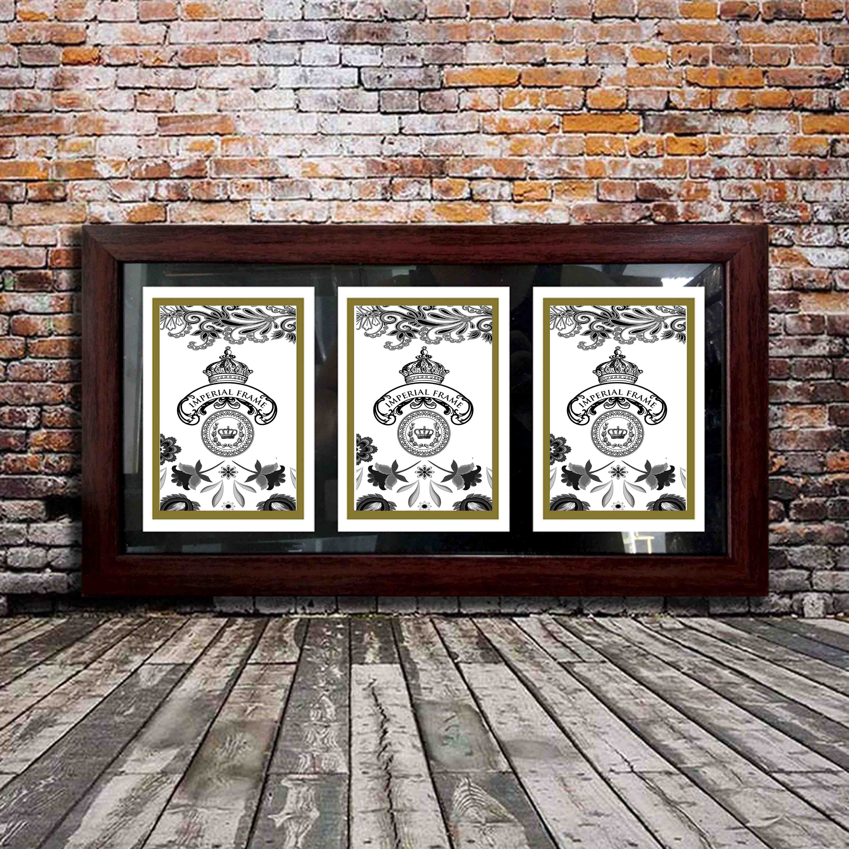 Bingkai Foto 3in1 4R Horizontal Minimalis Hitam Putih Coklat Gold
