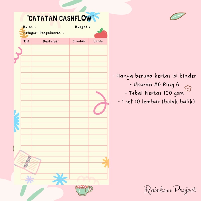 Loose Leaf A6 Ring 6 Budgeting Keuangan Catatan Financial Planner Jurnal Binder Agenda Buku Catatan Tabungan Target Laporan Cashflow Saving Jar Pemisah Uang Daily Planner Kertas Refill Isi Binder