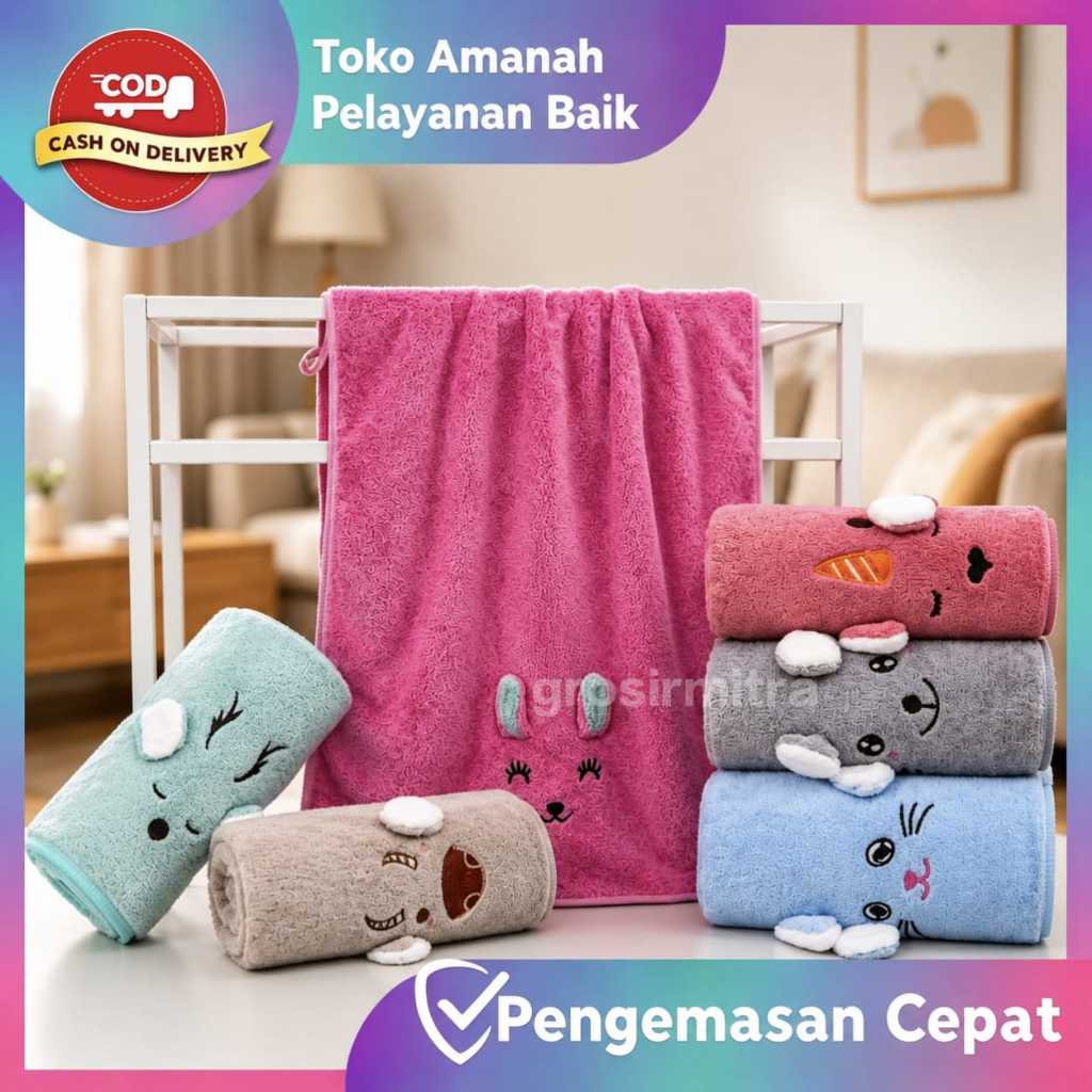 Handuk Mandi Anak Ukuran 50x100cm Bahan Microfiber Perlengkapan Kamar Mandi Lembut Menyerap Air Motif Telinga New