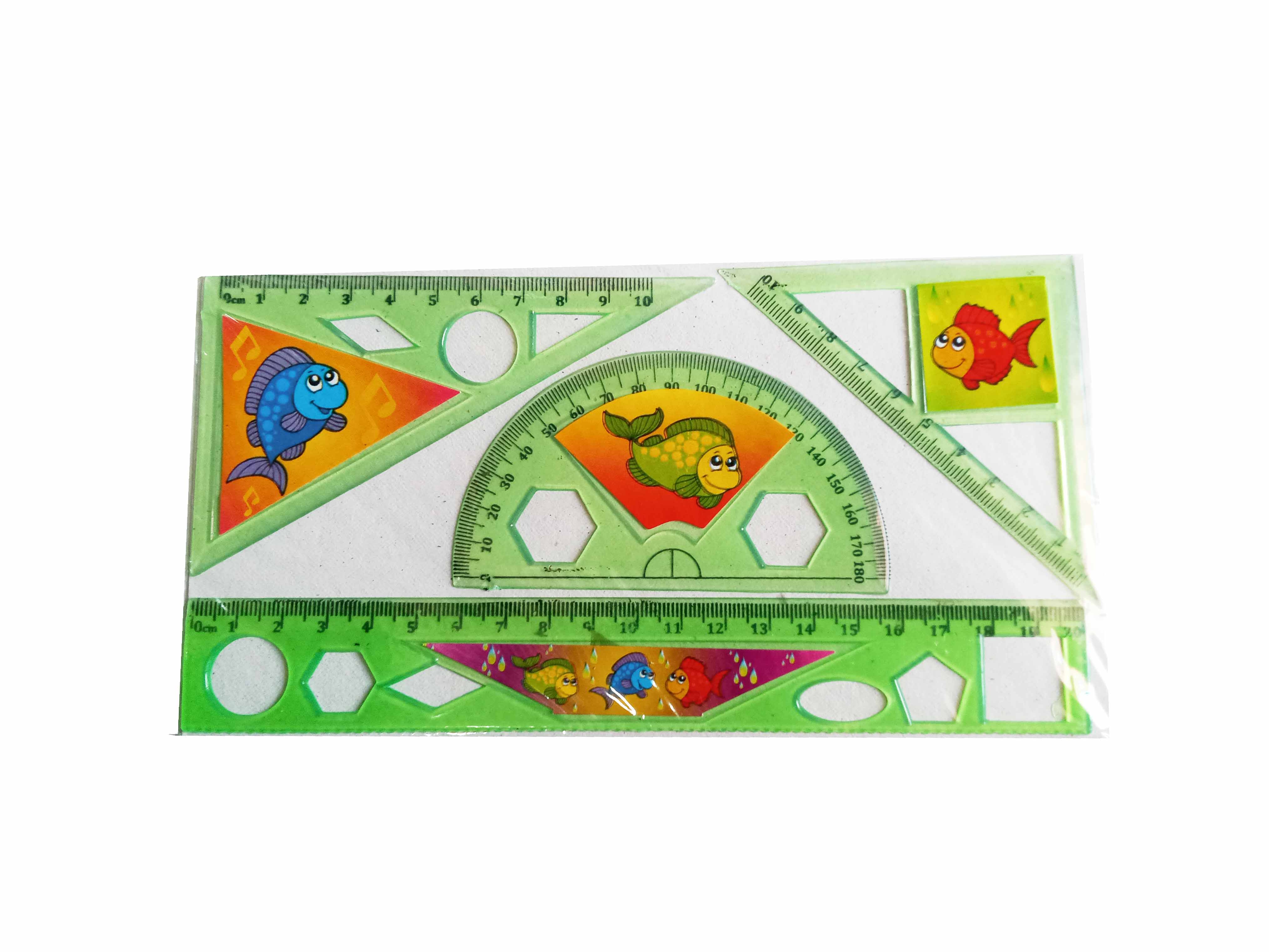 Set 4 pcs Penggaris lurus Segitiga Busur Motif Hewan