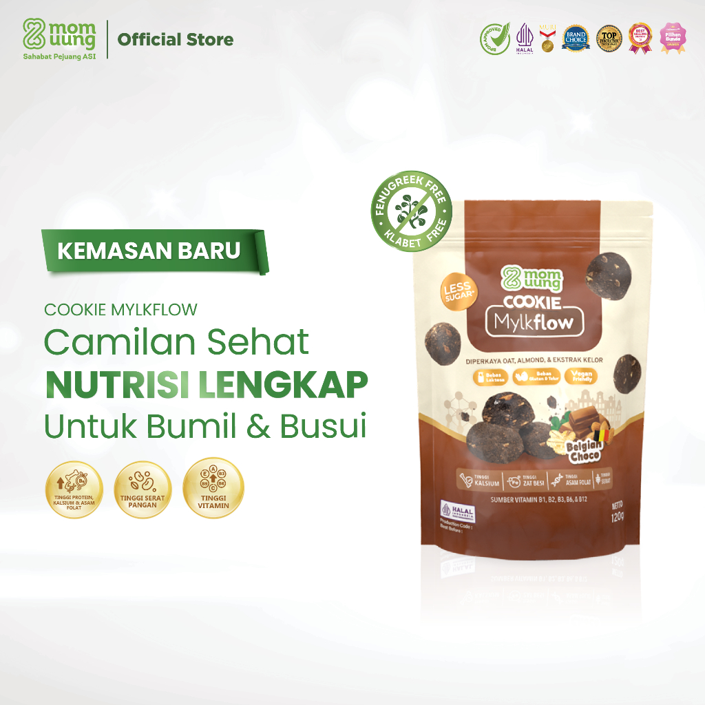 [NEW PACKAGING] Mom Uung Cookie Mylkflow 120 gr - Snack Sehat Tinggi Protein Kaasium & Asam Folat - Rendah Gula - Lactose Free Pelancar ASI