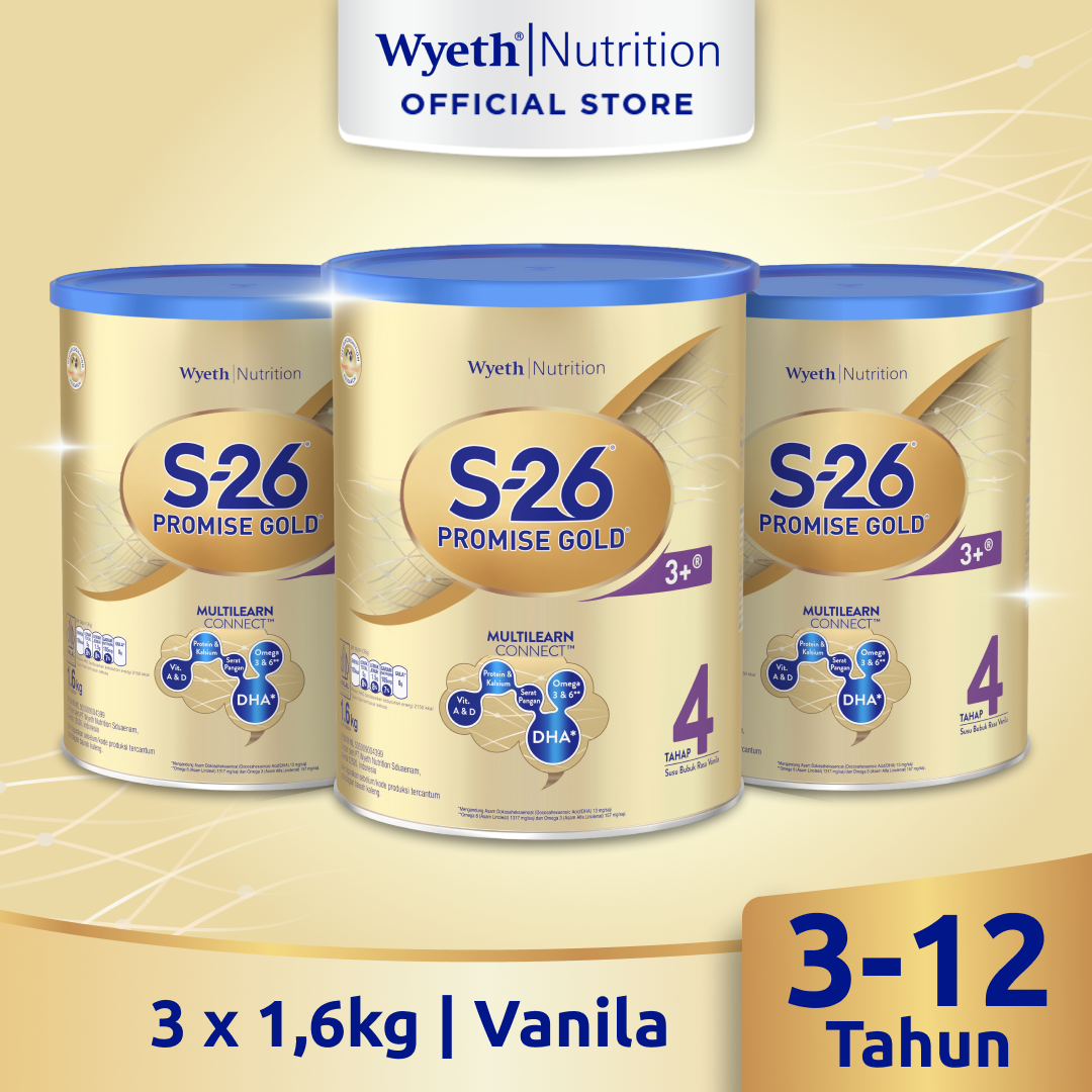 S-26 Promise Gold Tahap 4 Vanila Susu Pertumbuhan Anak Usia 3-12 Tahun Kaleng 3x1600gr