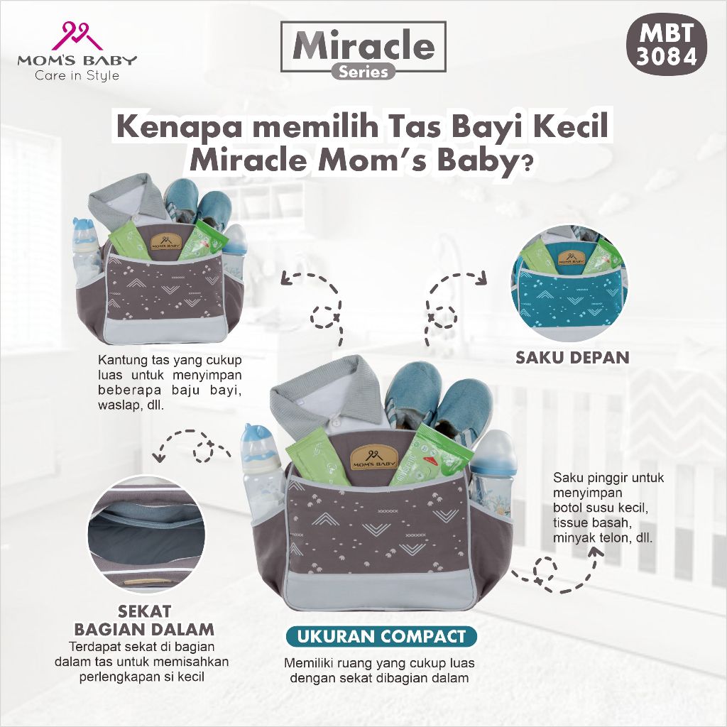 Tas Bayi Kecil Moms Baby Miracle Series MBT3084 / Tas Perlengkapan Bayi / Diapers Bag Bayi / Tas Traveling Bayi / Tas Baby Carrier Bayi