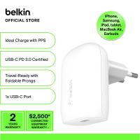 Belkin WCA005krWH BoostCharge USB-C PD 3.0 PPS Wall Charger 30W (iPhone Samsung iPad Tablet MacBook air earbuds & more)