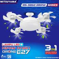 PermataUnik - Lampu Kipas Angin Plafon 60 Watt 3 Warna Cahaya Mitsuyama MS-9860 Drone Series Lampu Kipas Angin Remote Control 3 in 1 Kipas Angin + Lampu LED 60 Watt 3 Warna