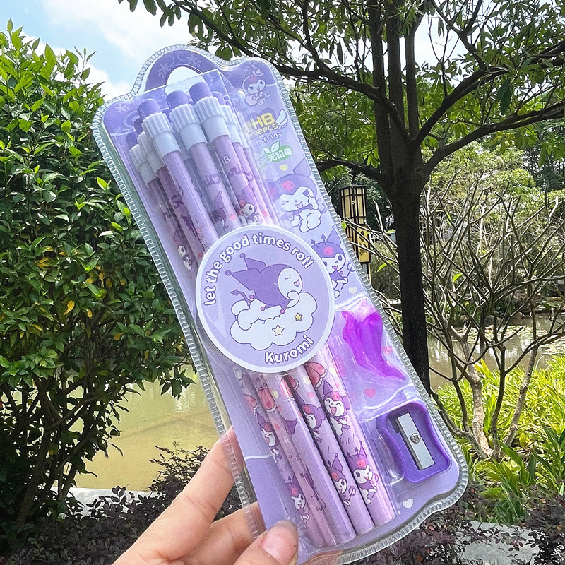 SET PENSIL KAYU + RAUTAN ANAK MURAH MOTIF KARTUN LUCU (103)