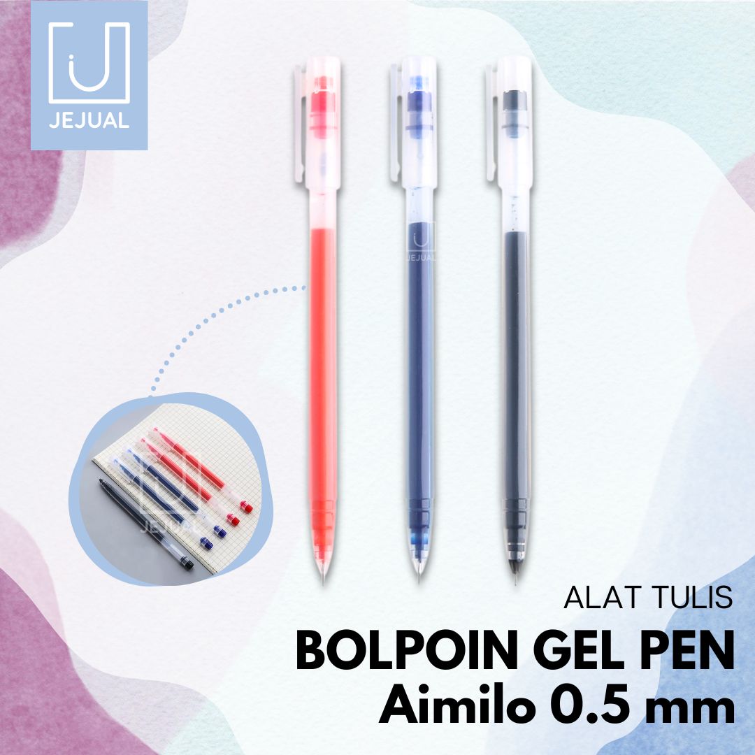 AIMILO Gel Pen Pulpen Gel 3 Warna 0.5mm Bulpoin Hitam Merah Biru Tip Kecil 0.5 mm