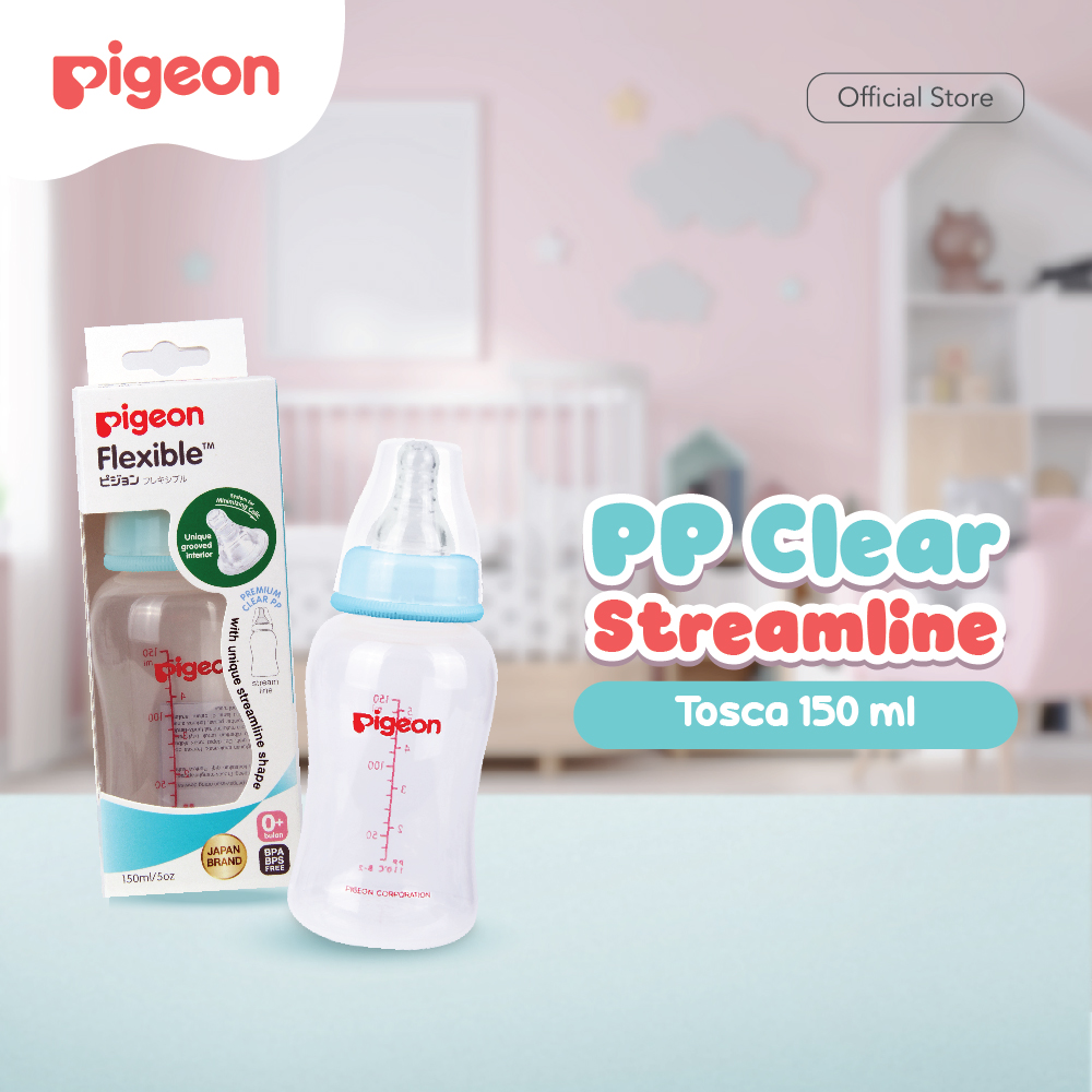 PIGEON Botol PP Clear Streamline 150ml w/S-Type Nipple Dot | Pilih Variasi | Botol Susu Bayi | Slim Neck | Anti Kolik | Nipple Dot Size S