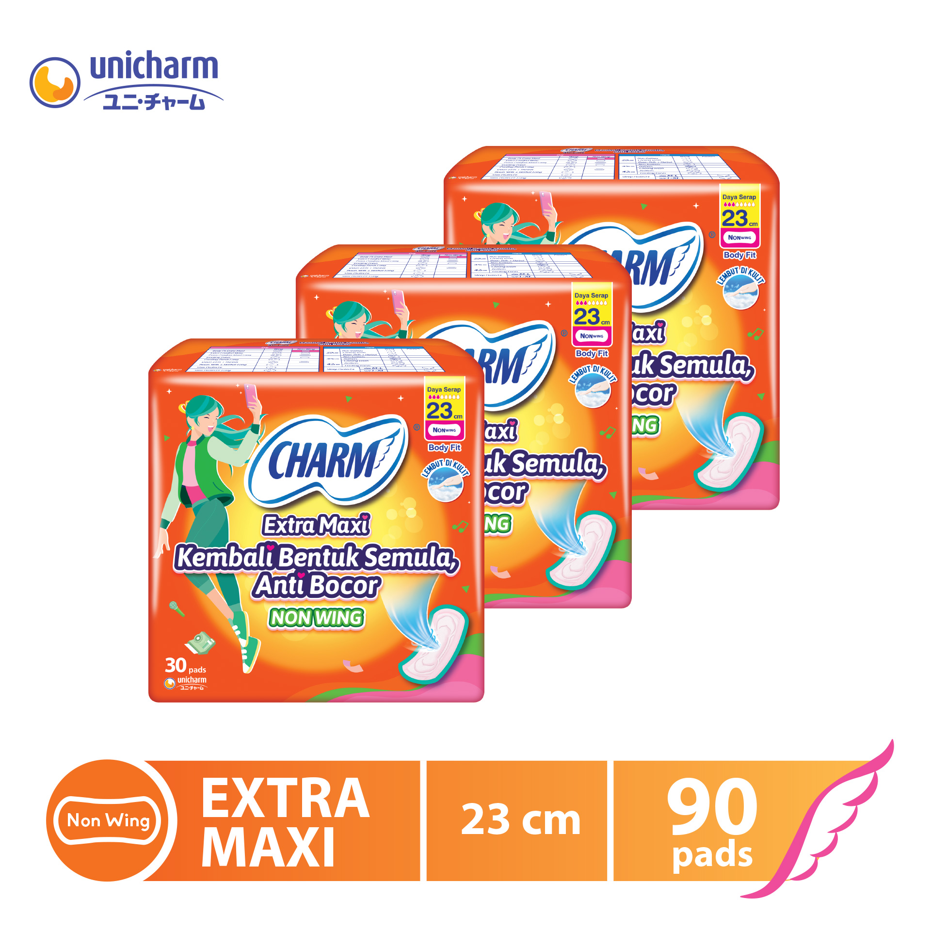 CHARM Pembalut Body Fit Extra Maxi Non Wing 3x30 pads