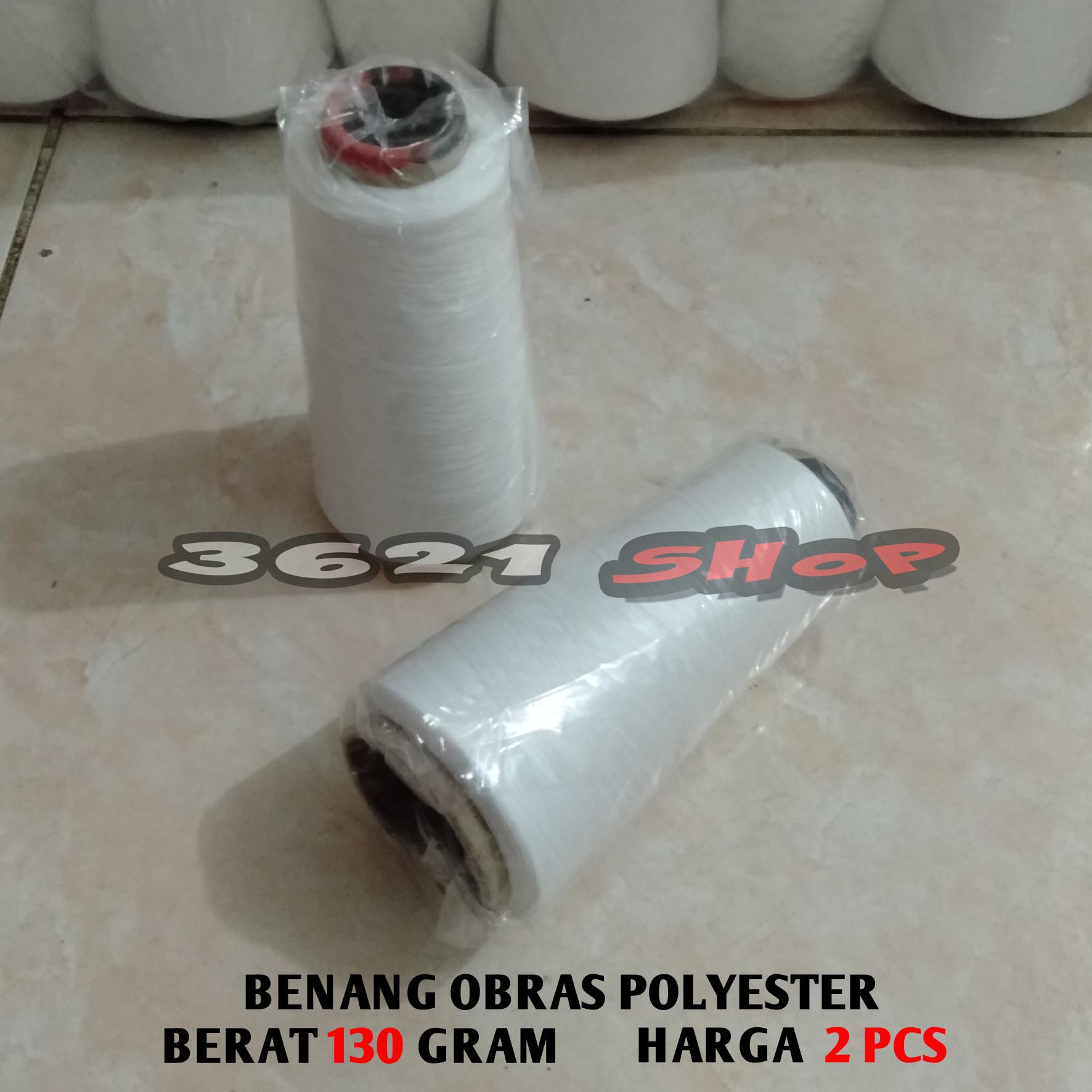 2 PCS Benang Obras Polyester Warna Putih (130 gram -+) / Benang obras murah