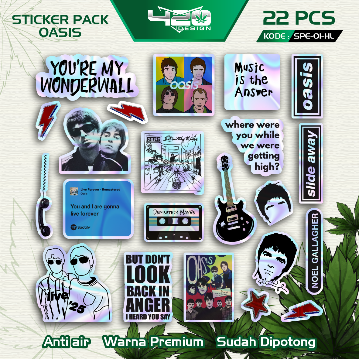 STICKER OASIS STICKER STIKER AESTHETIC LAPTOP BAND STICKER STICKER TUMBLR STICKER GUITAR STICKER 22 Stiker| Sticker Aesthetic - SPE-01