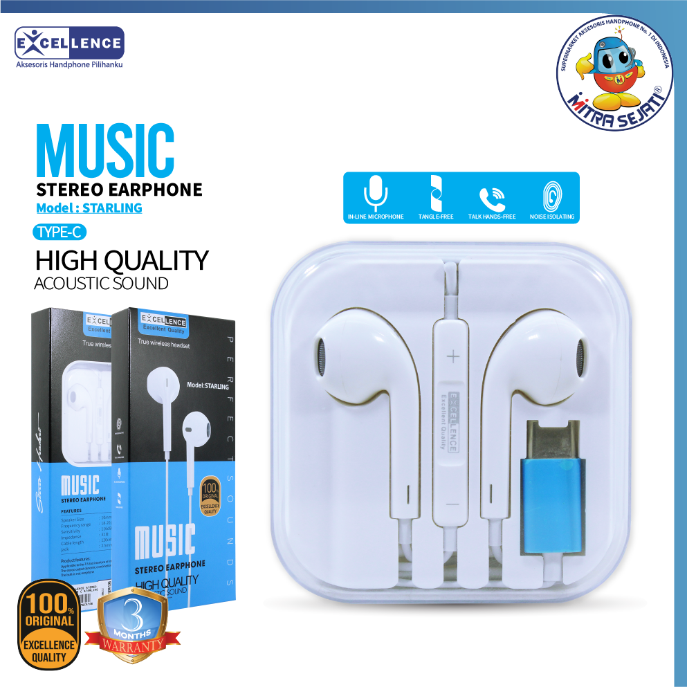 Handsfree Excellence Stereo Type C Starling Earphone-AHFTYPECSTAE