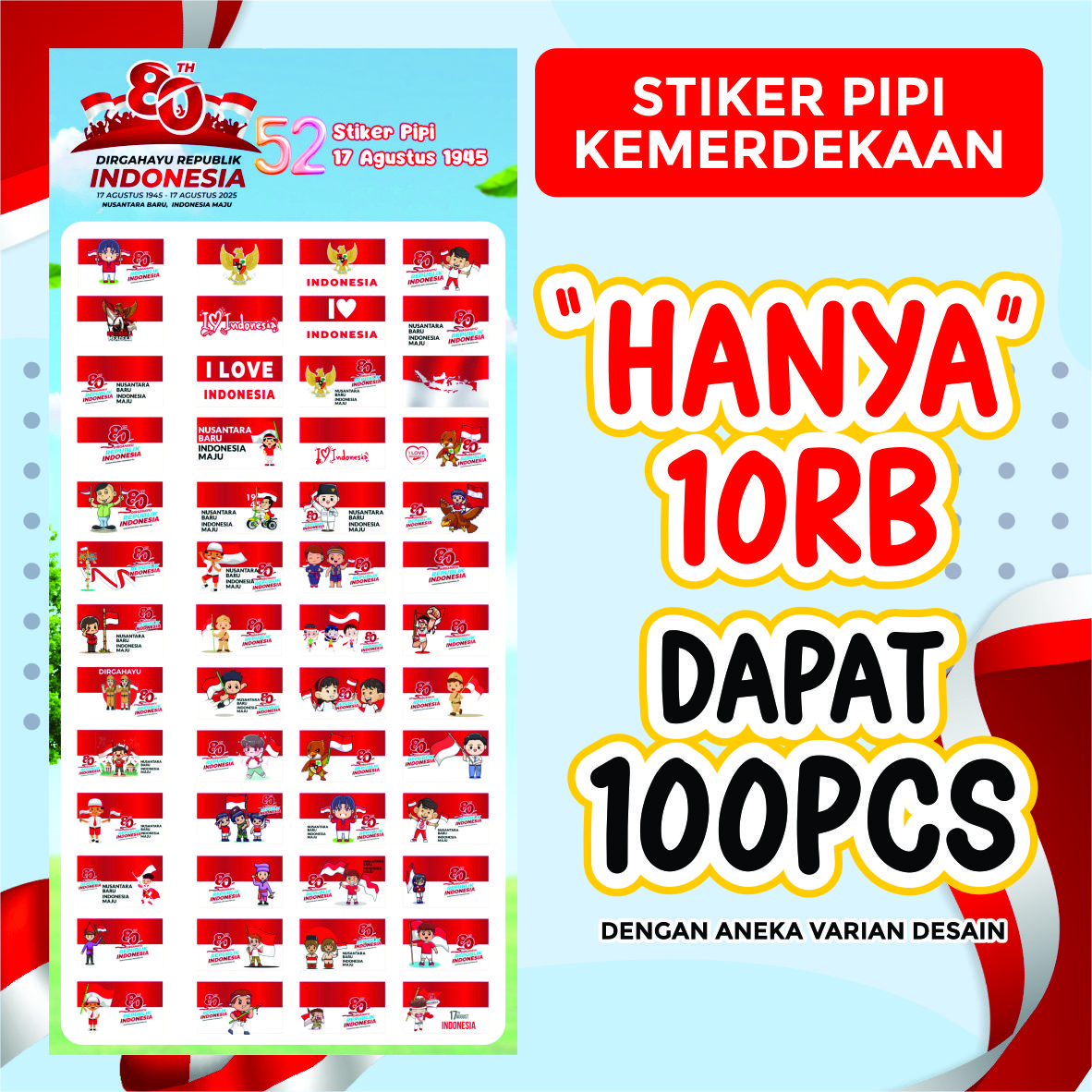 STIKER PIPI MERAH PUTIH AGUSTUSAN KARAKTER MURAH