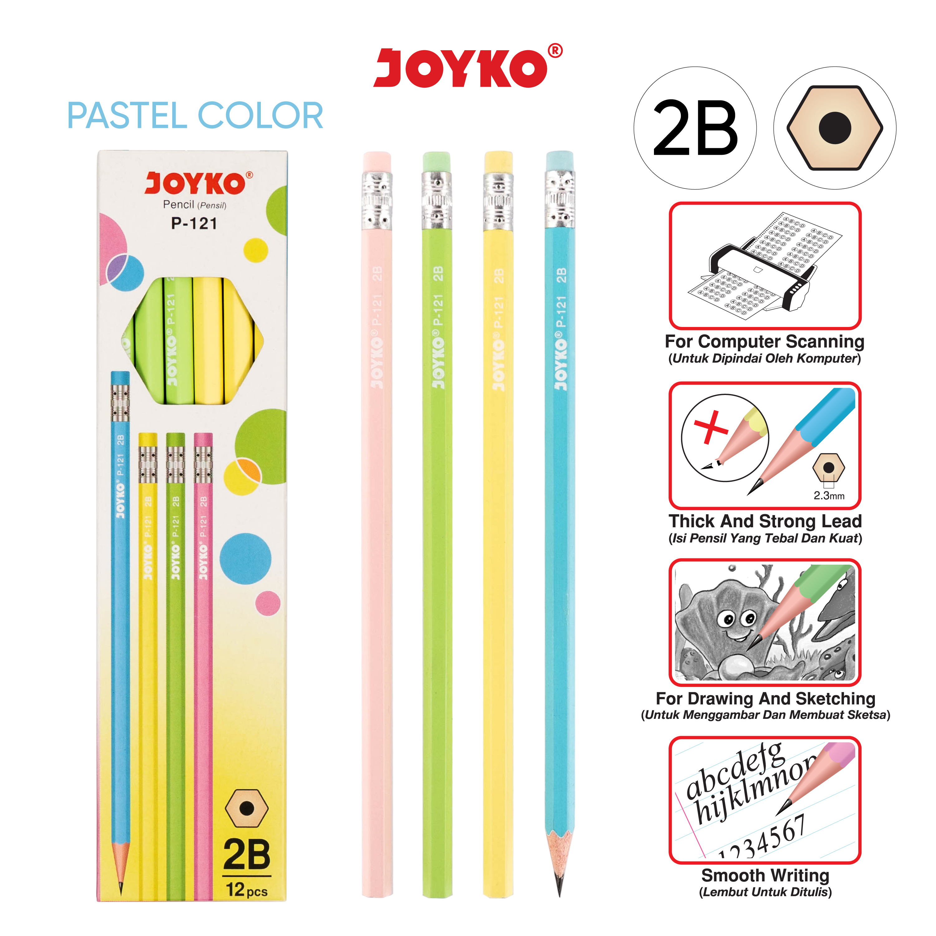 JOYKO Pencil Pensil P-121 2B 1 Box 12 Pcs