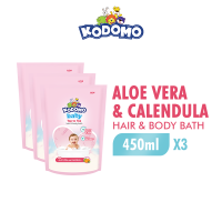 [Paket isi 3] KODOMO Baby Top to Toe Hair & Body with Aloe Vera and Calendula 450ml