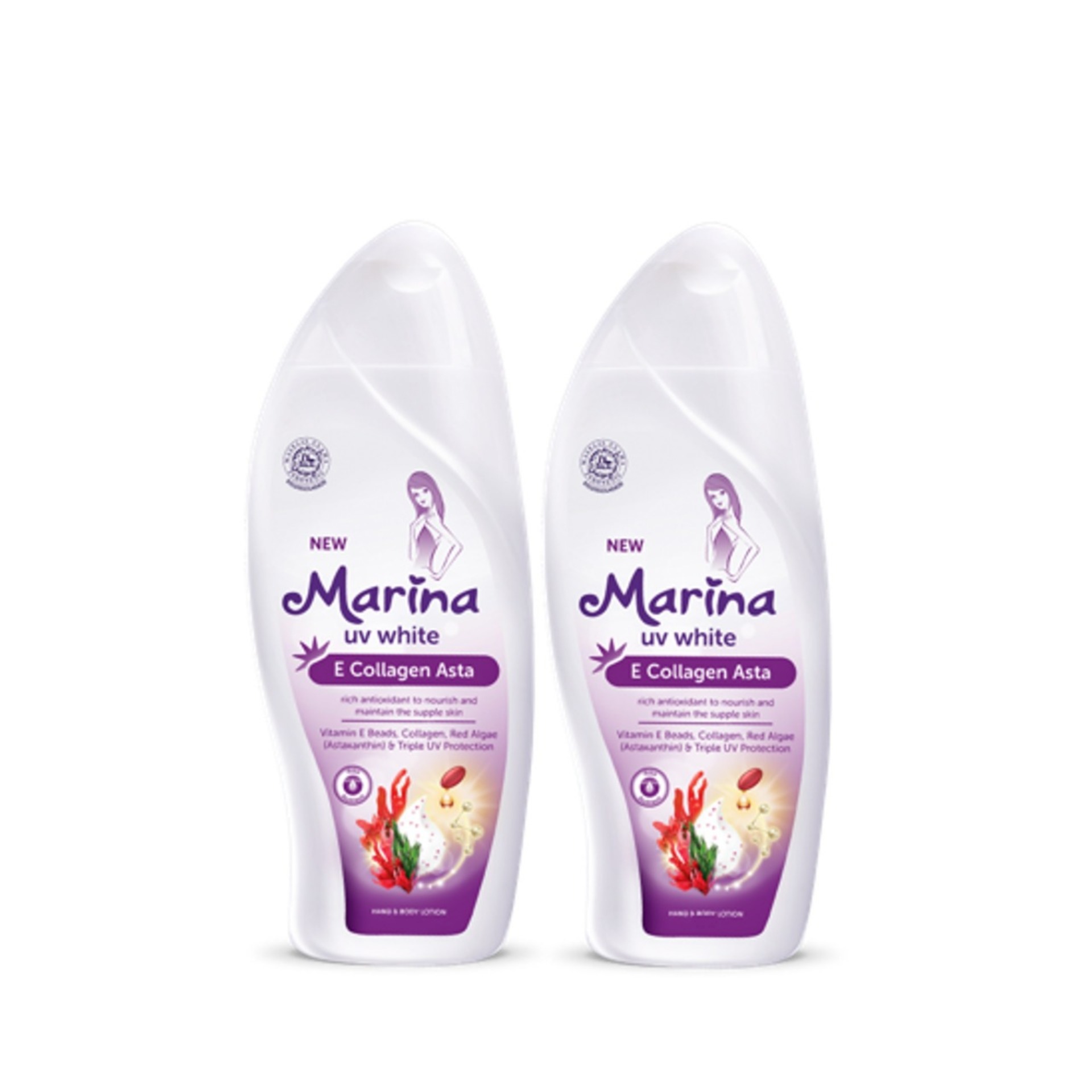 Marina UV White Hand & Body Lotion E Collagen Astaxanthin [185 mL/2 Pcs] - Exp : 10.2027