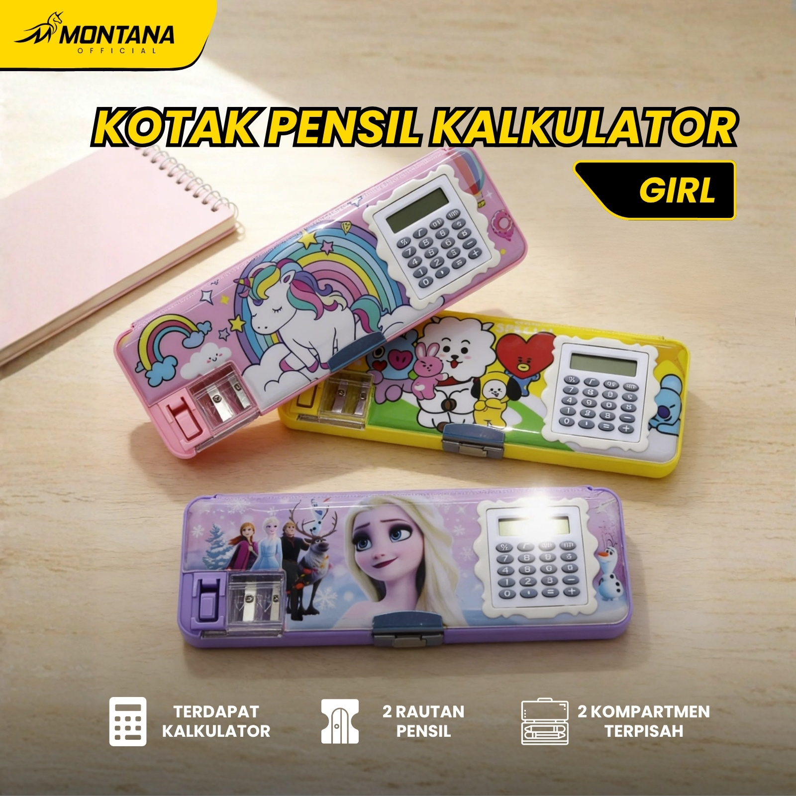 MONTANA Kotak Pensil Kalkulator 20x8 Cm Pencil Case Calculator Study Set Tempat Alat Tulis 102-1