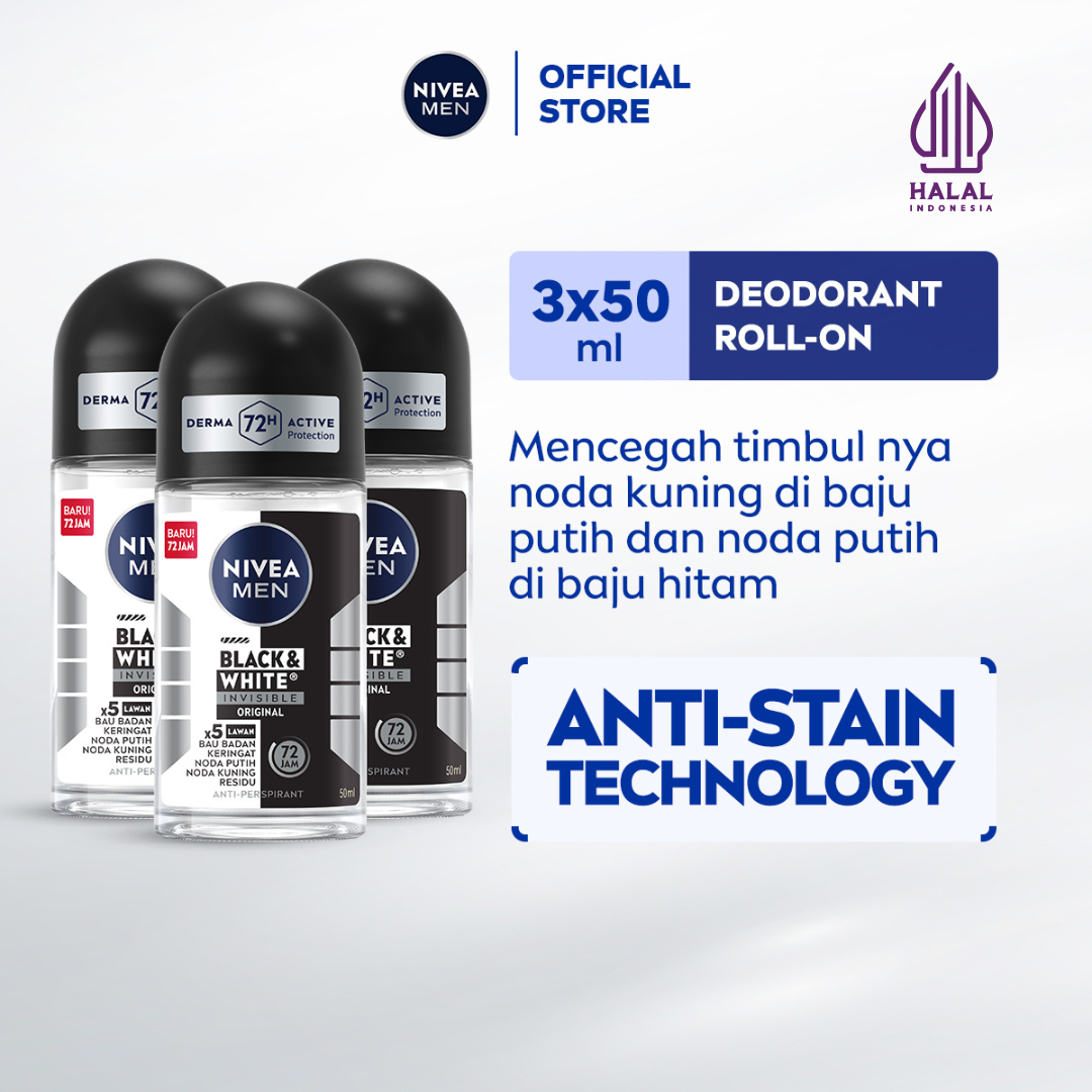 (PAKET HEMAT ISI 3) NIVEA MEN Deodorant Roll On Black & White Invisible Original 50ml - Deodoran ...