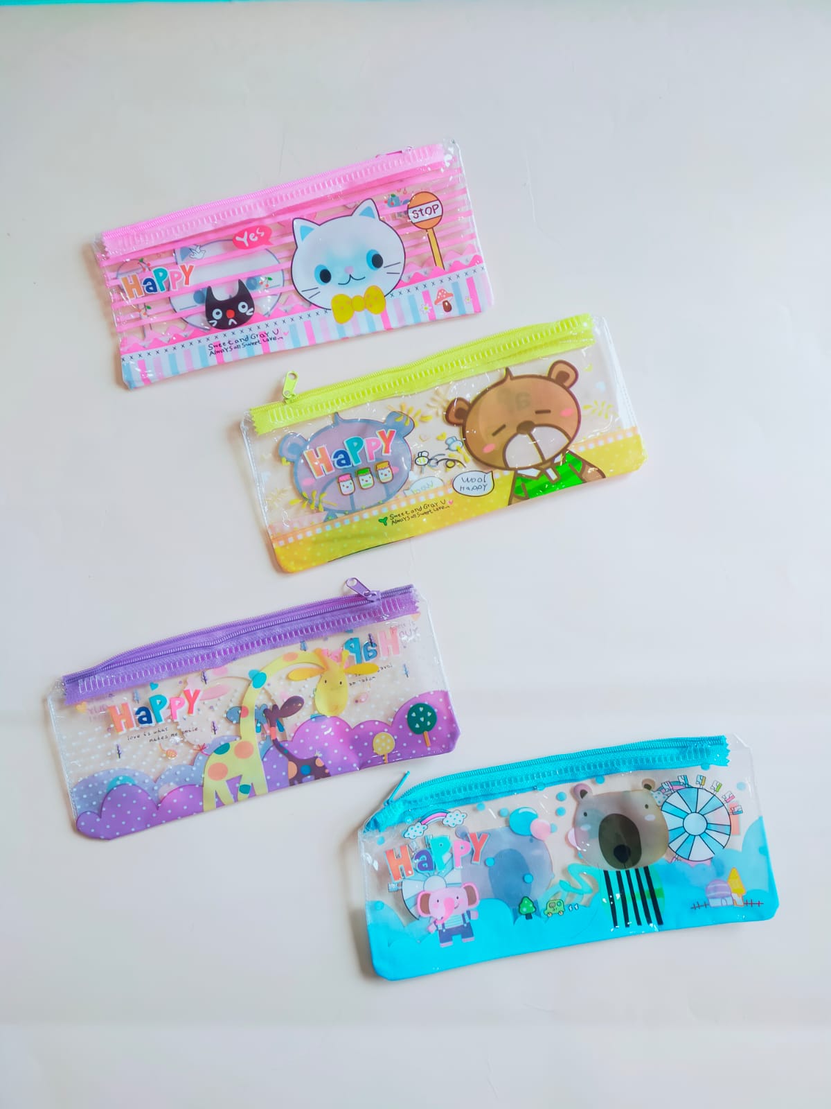 tempat pensil mika transparant motif animal lucu size 23 x 9 cm tutup resleting