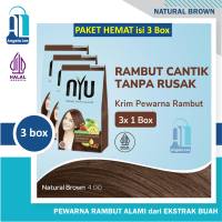 Pewarna Cat Rambut NYU Creme Hair Colour No Ammonia Ekstrak Buah 7 Warna Hitam Coklat Pirang Abu Grey Bleaching Tanpa Amonia
