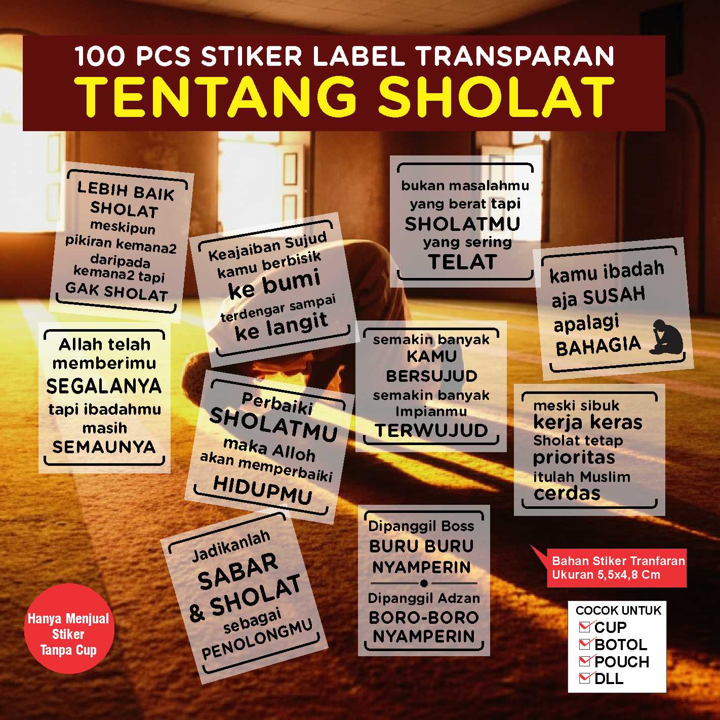 100 Pcs stiker Cup Minuman Universal